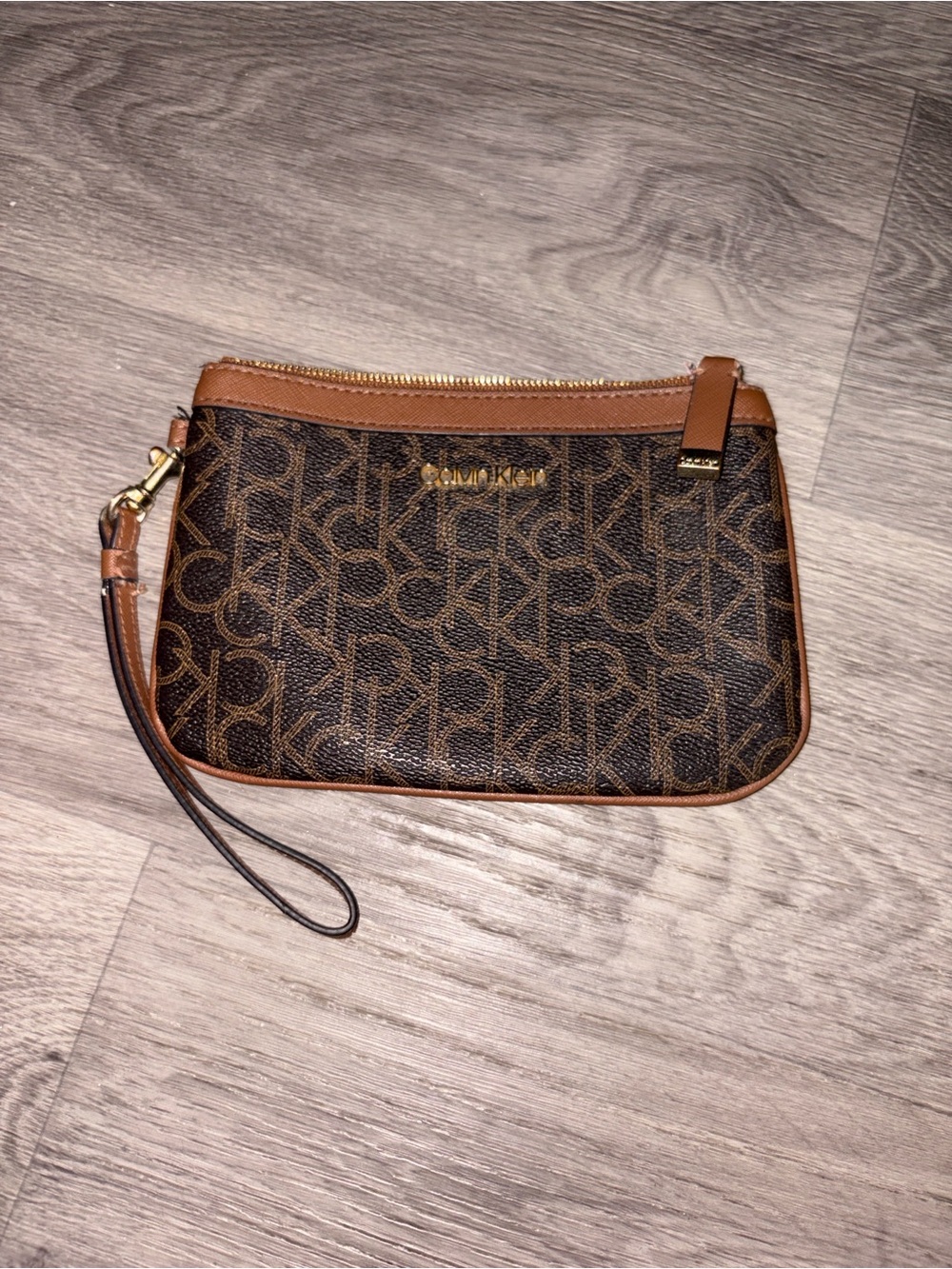 Michael Kors Brown Logo Wristlet with Tan Trim
